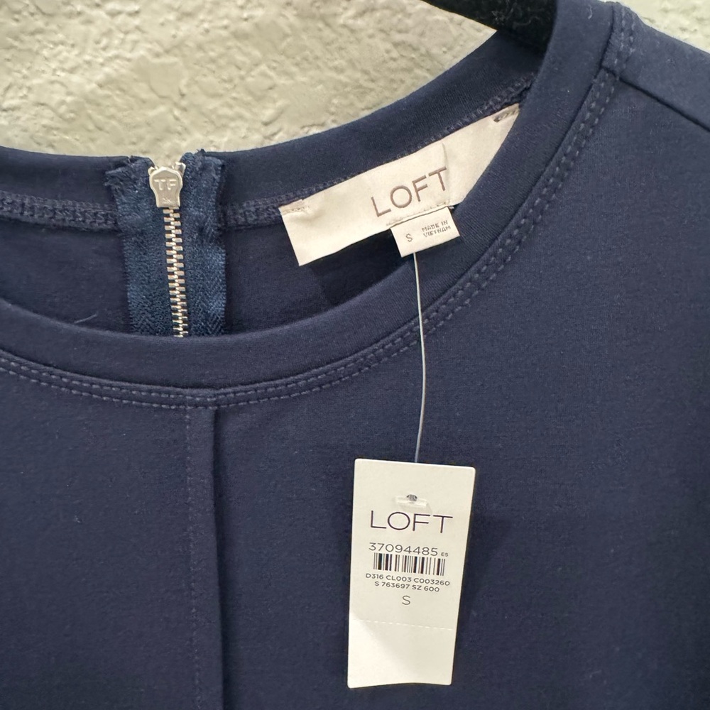 LOFT Navy Blue Short Sleeve Shirt Dress - Picture 5 of 6
